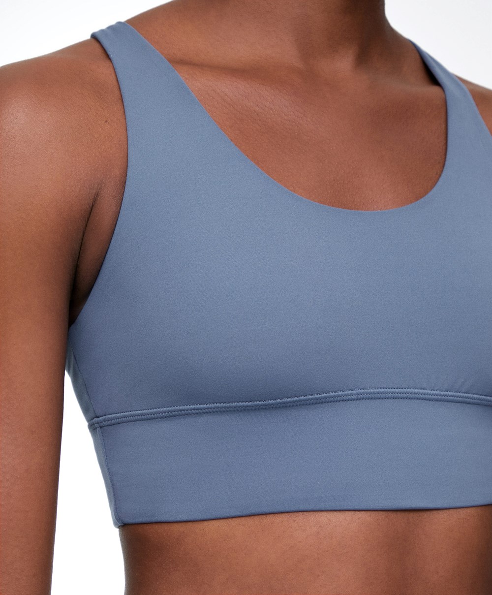 Oysho Medium-support Sports Bra With Cups Mid-blue | QCGFVO-867