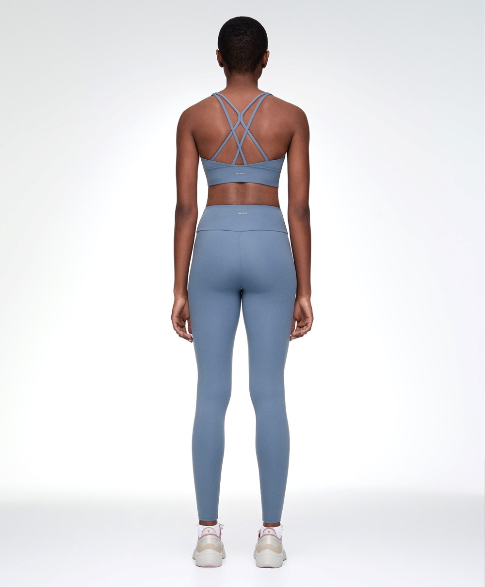 Oysho Medium-support Sports Bra With Cups Mid-blue | QCGFVO-867