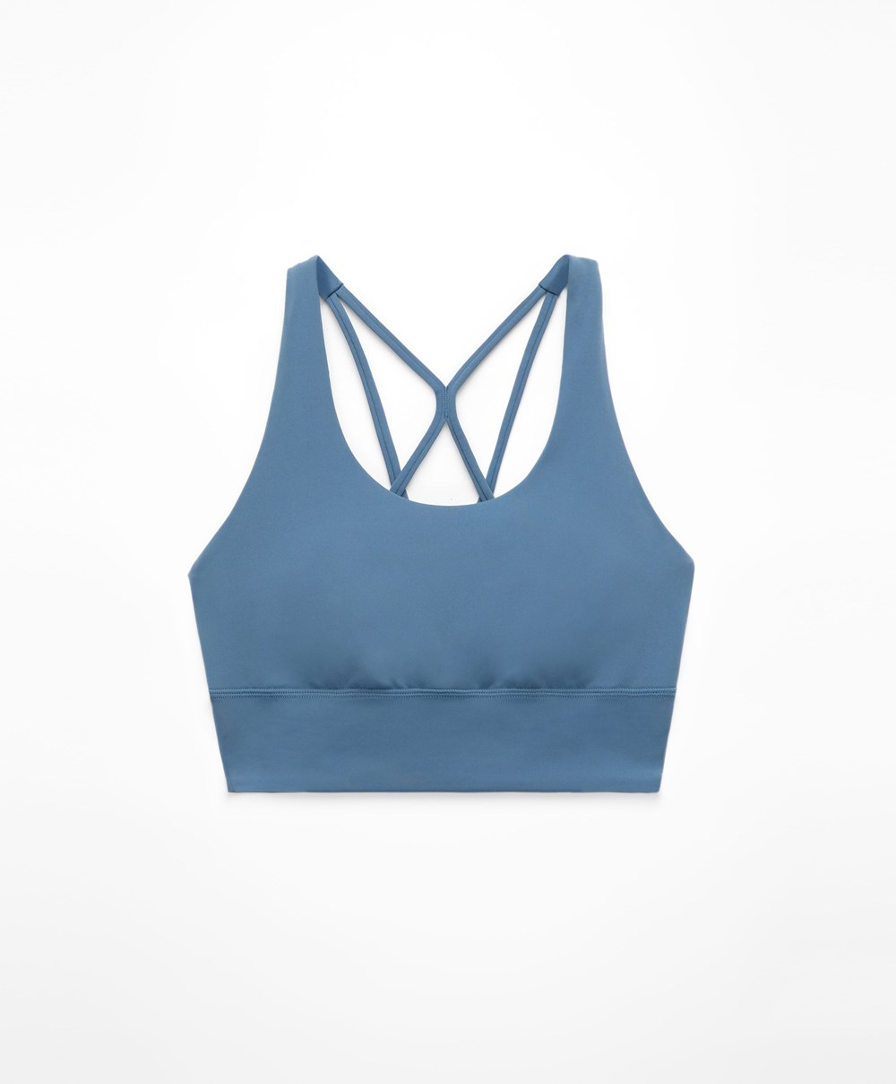 Oysho Medium-support Sports Bra With Cups Mid-blue | QCGFVO-867