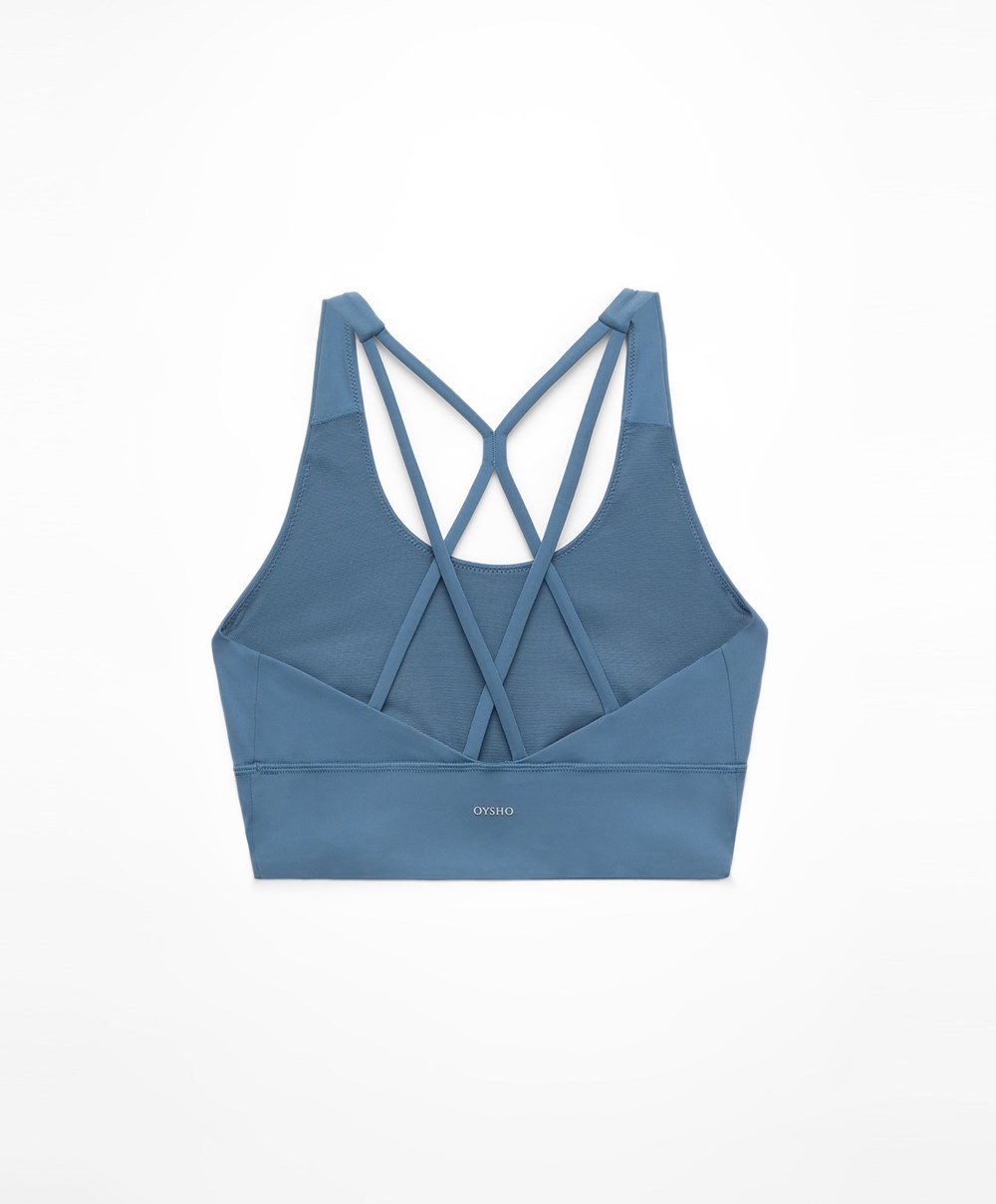 Oysho Medium-support Sports Bra With Cups Mid-blue | QCGFVO-867