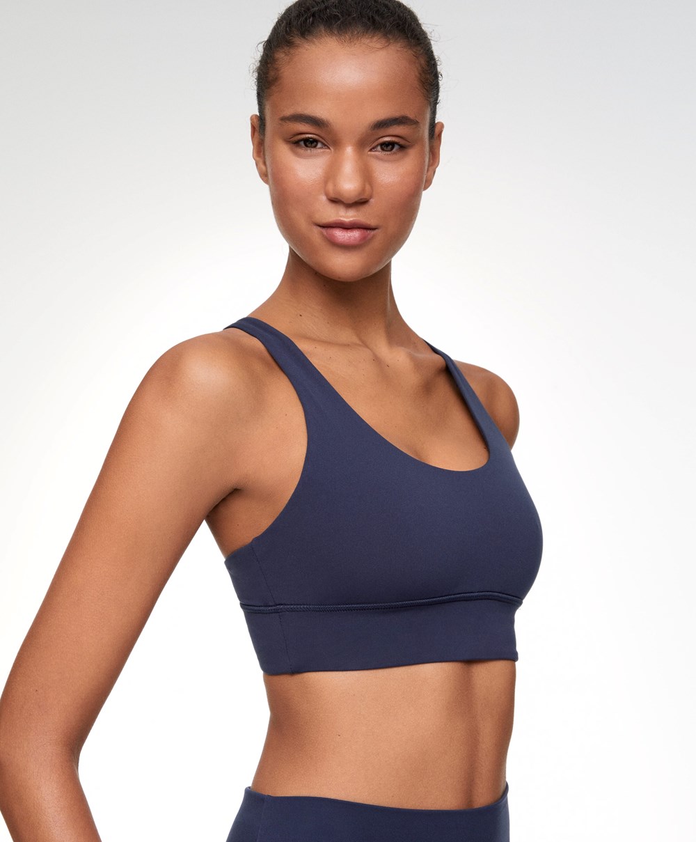 Oysho Medium-support Sports Bra With Cups σκούρο μπλε | RWFKUA-851