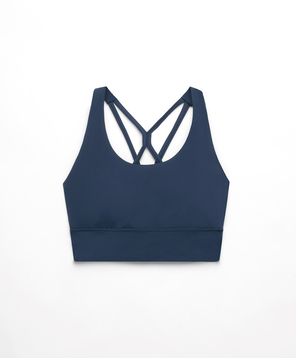 Oysho Medium-support Sports Bra With Cups σκούρο μπλε | RWFKUA-851