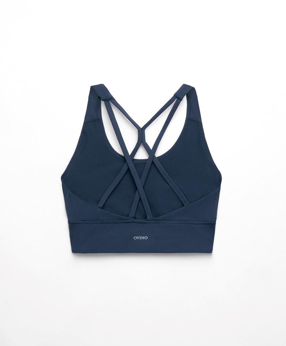 Oysho Medium-support Sports Bra With Cups σκούρο μπλε | RWFKUA-851