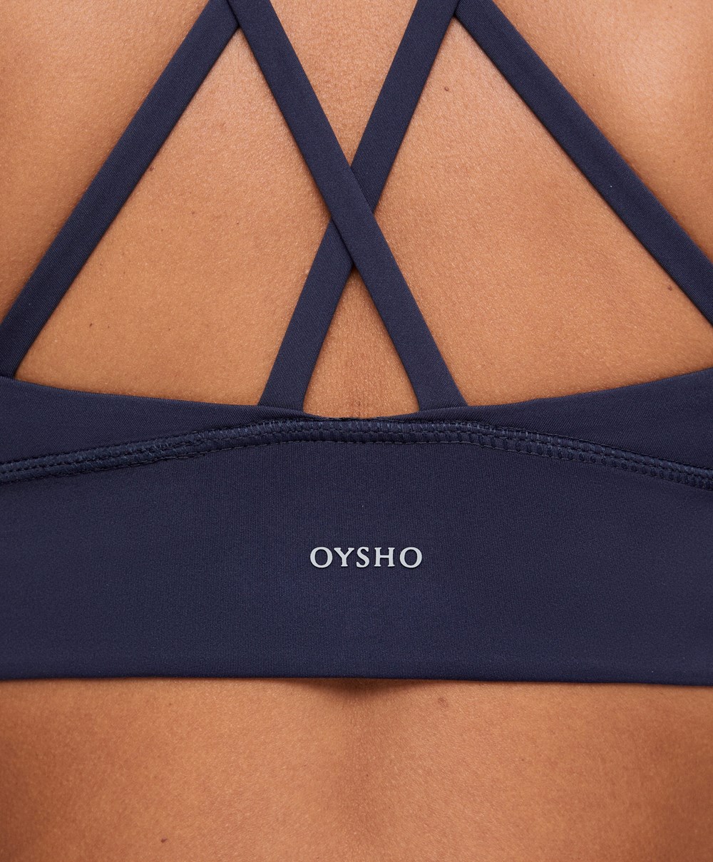 Oysho Medium-support Sports Bra With Cups σκούρο μπλε | RWFKUA-851