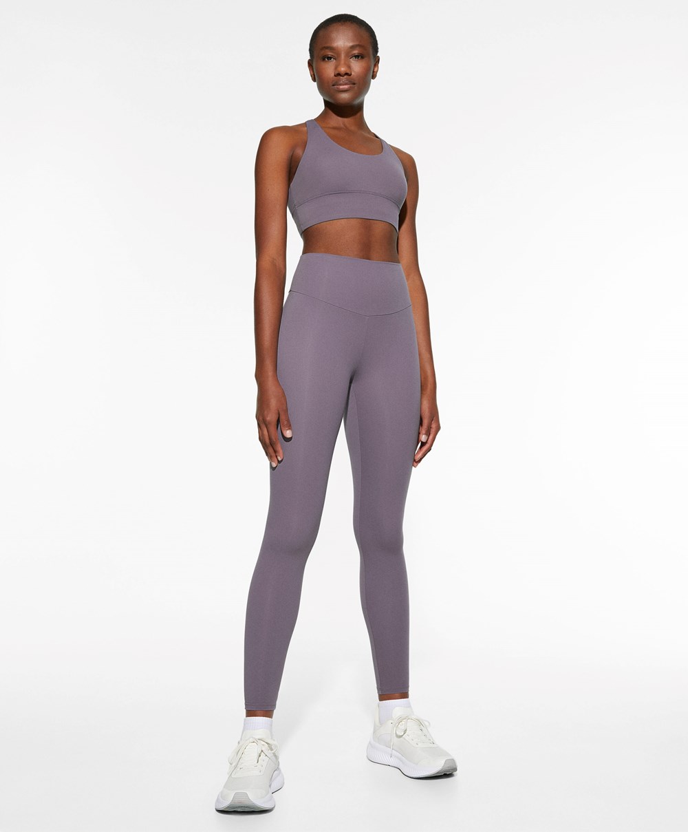 Oysho Medium-support Sports Bra With Cups Grey-lilac | WGOYTR-957