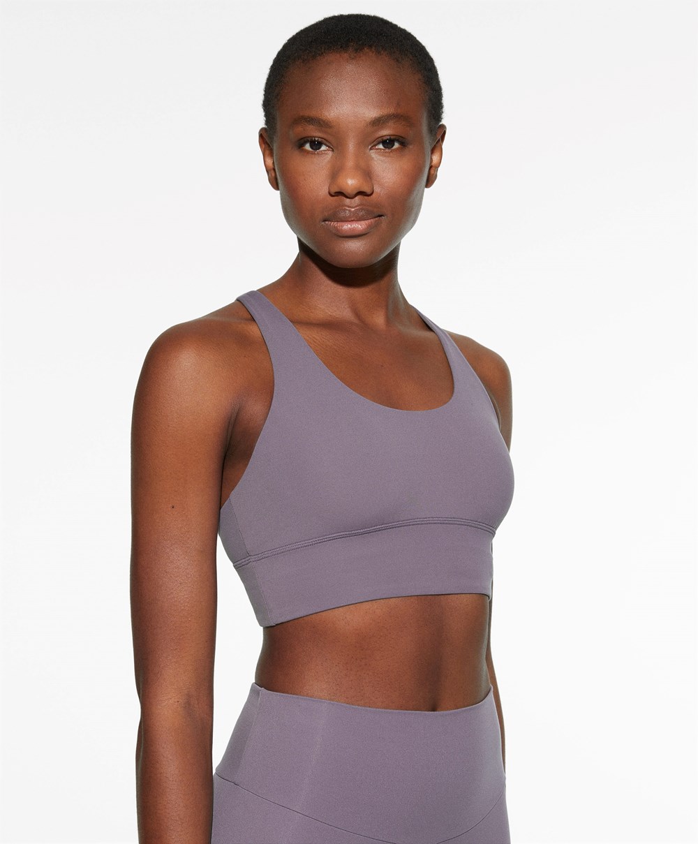 Oysho Medium-support Sports Bra With Cups Grey-lilac | WGOYTR-957