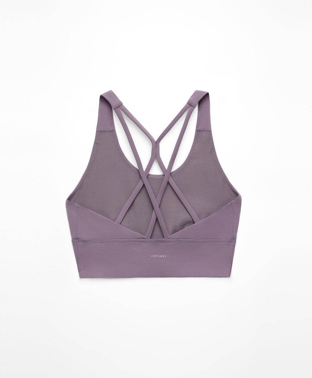 Oysho Medium-support Sports Bra With Cups Grey-lilac | WGOYTR-957