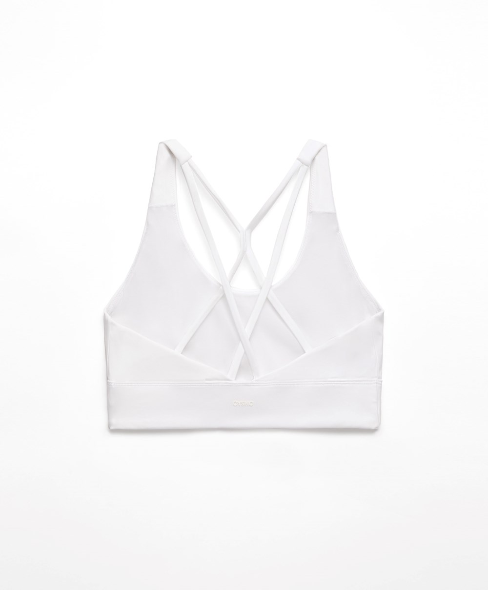 Oysho Medium-support Sports Bra With Cups ασπρα | WTQAMD-487