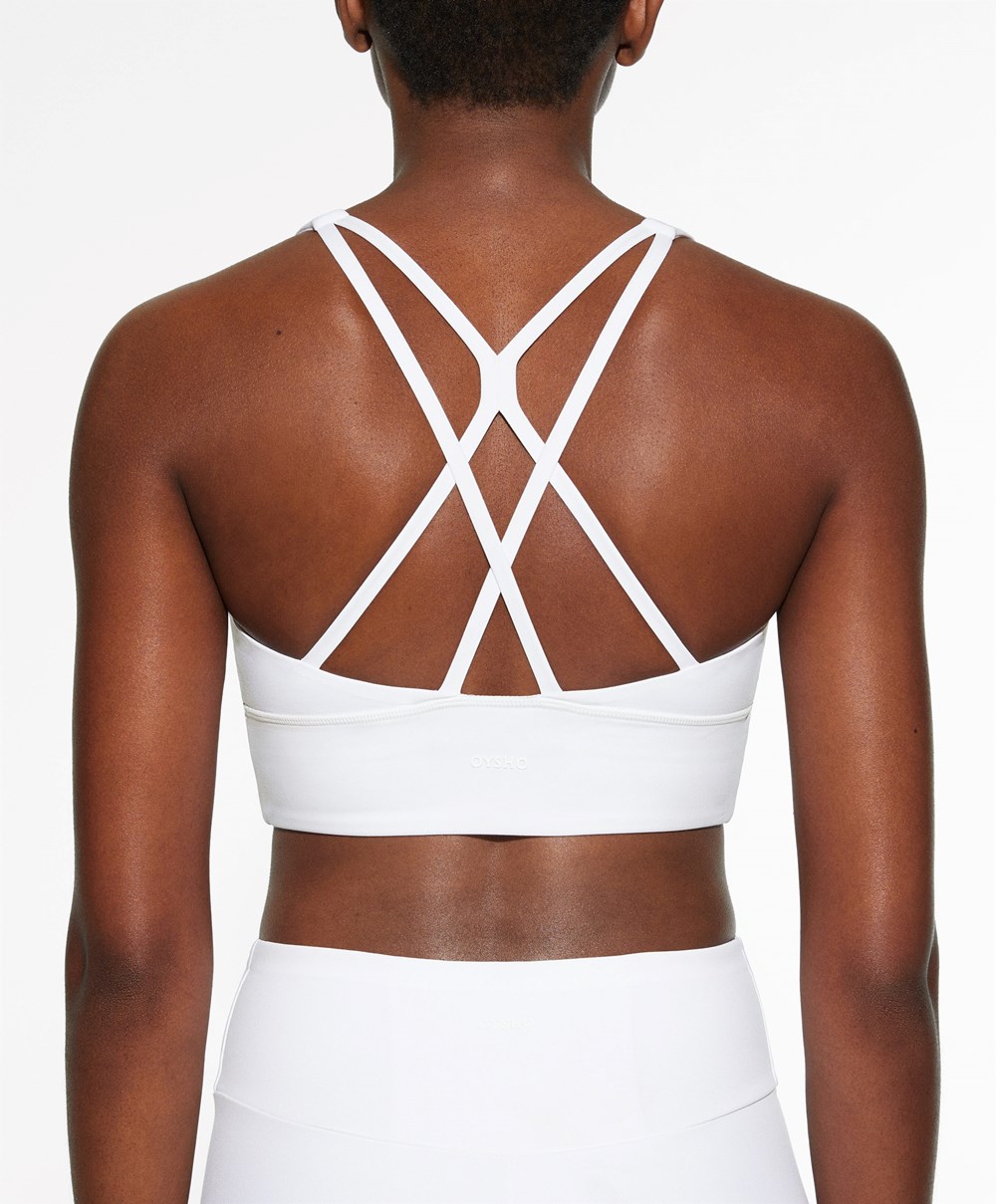 Oysho Medium-support Sports Bra With Cups ασπρα | WTQAMD-487