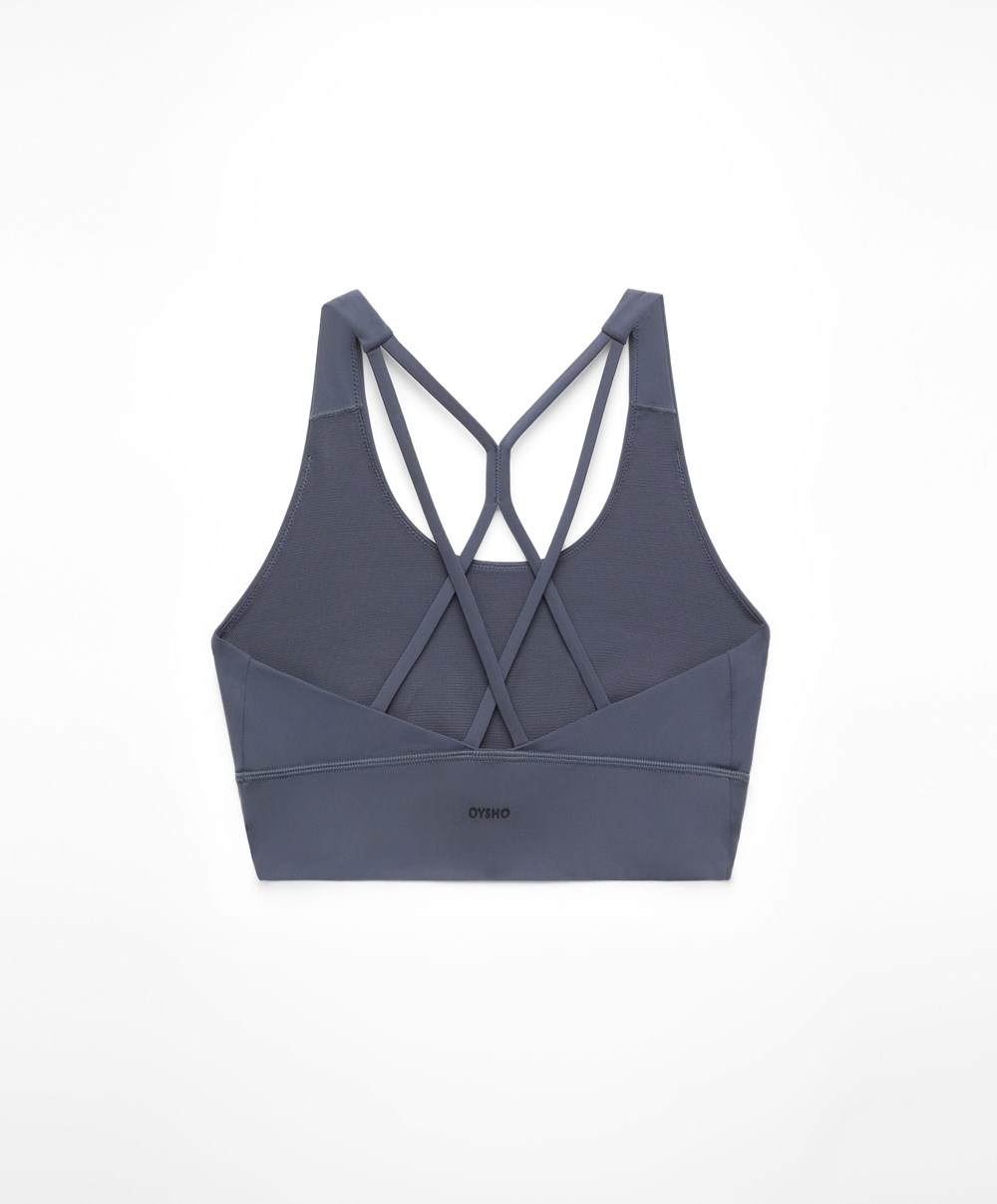 Oysho Medium-support Sports Bra With Cups μπλε | YUEWZB-241