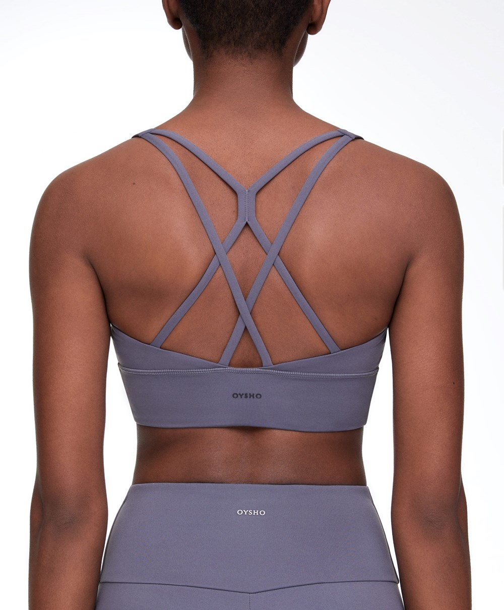 Oysho Medium-support Sports Bra With Cups μπλε | YUEWZB-241