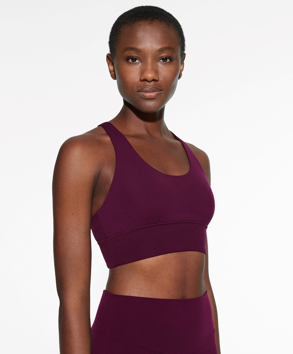 Oysho Medium-support Sports Bra With Cups μωβ | ZKVSAC-459