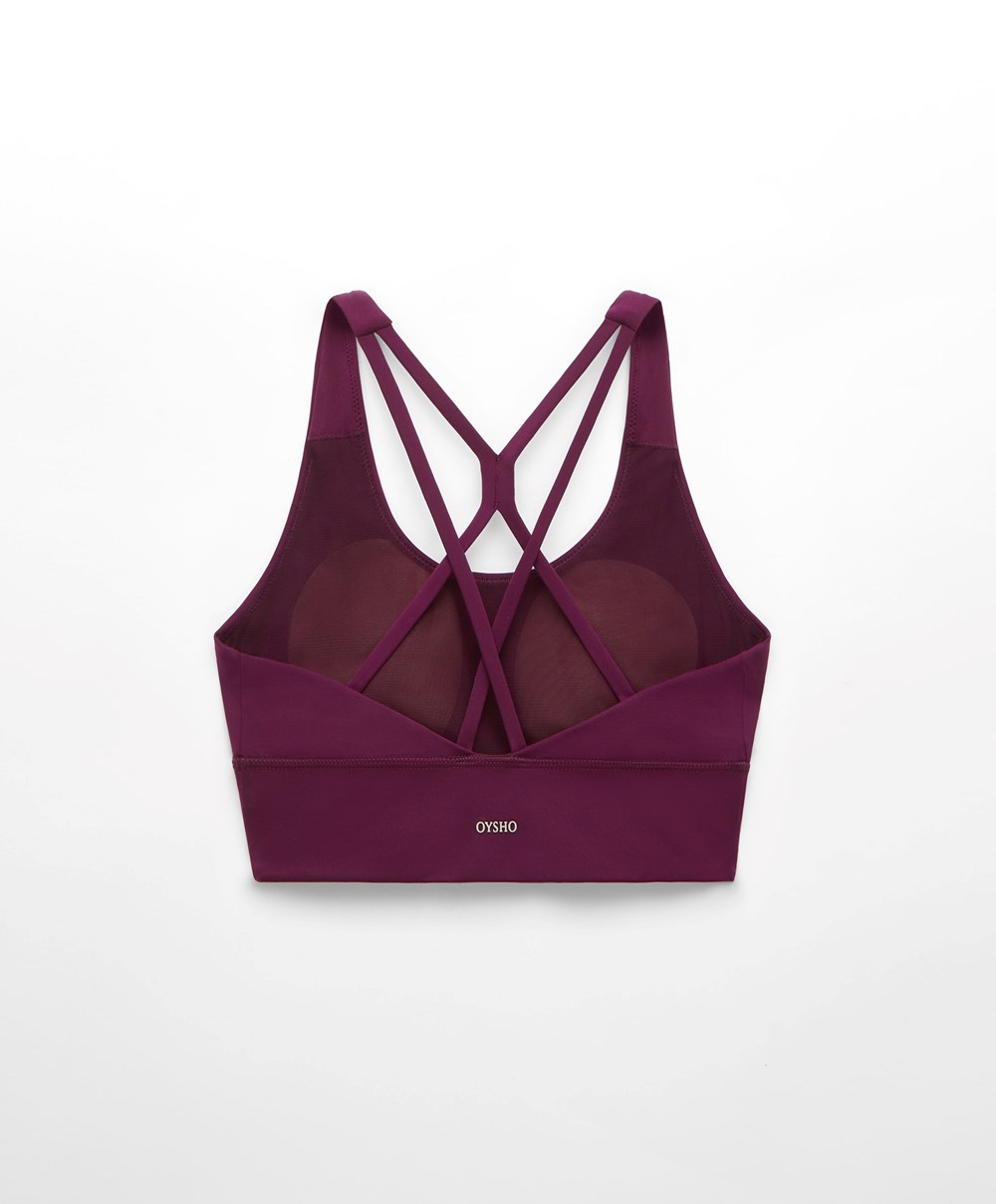 Oysho Medium-support Sports Bra With Cups μωβ | ZKVSAC-459