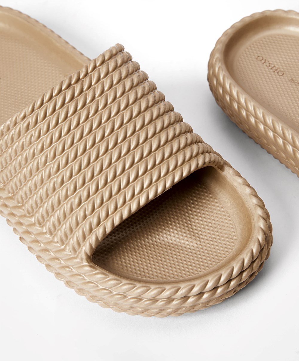 Oysho Metallic Braided flatforms Slides χρυσο χρωμα | APRMWY-468