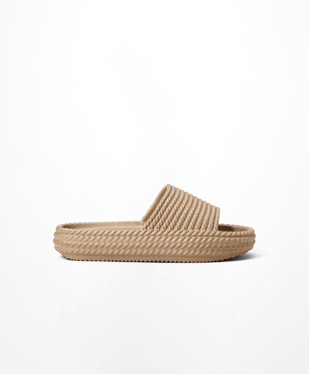 Oysho Metallic Braided flatforms Slides χρυσο χρωμα | APRMWY-468