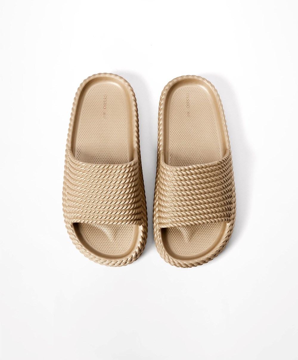 Oysho Metallic Braided flatforms Slides χρυσο χρωμα | CZURGW-796