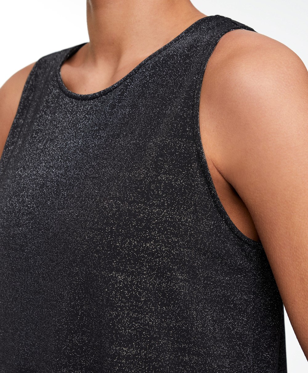 Oysho Metallic Thread αμανικα Top μαυρα | ECUHJO-589