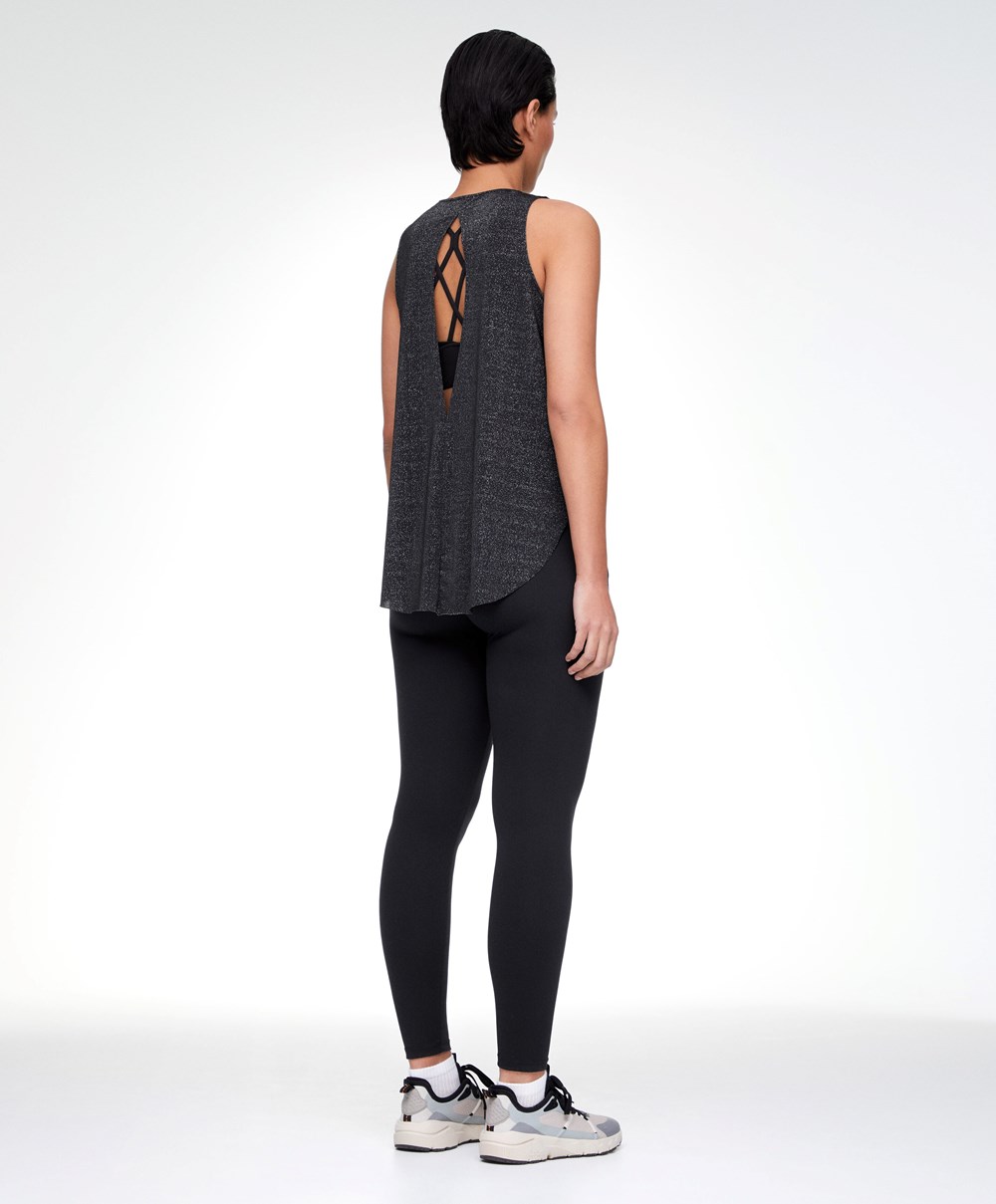 Oysho Metallic Thread αμανικα Top μαυρα | ECUHJO-589