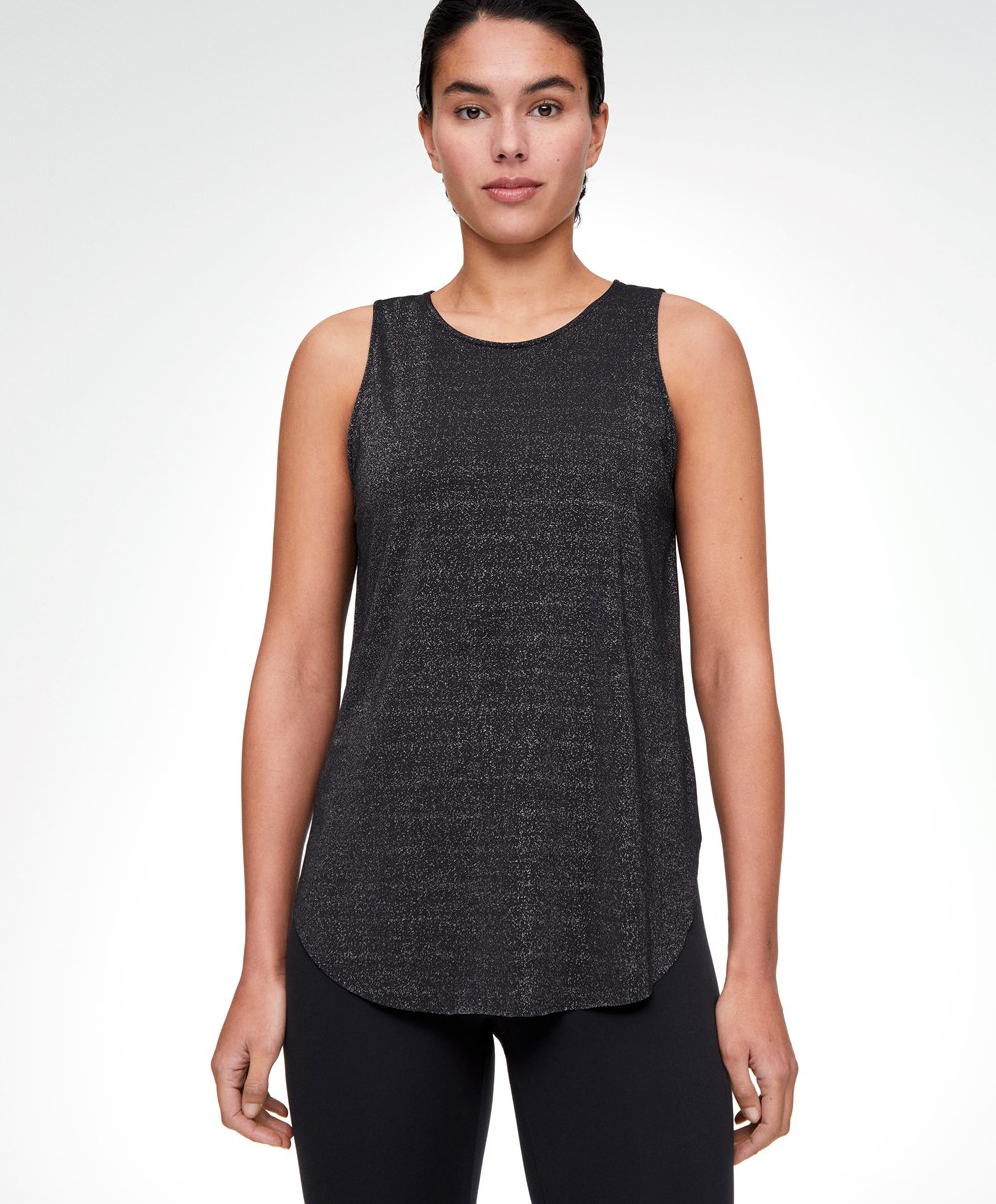 Oysho Metallic Thread αμανικα Top μαυρα | ECUHJO-589