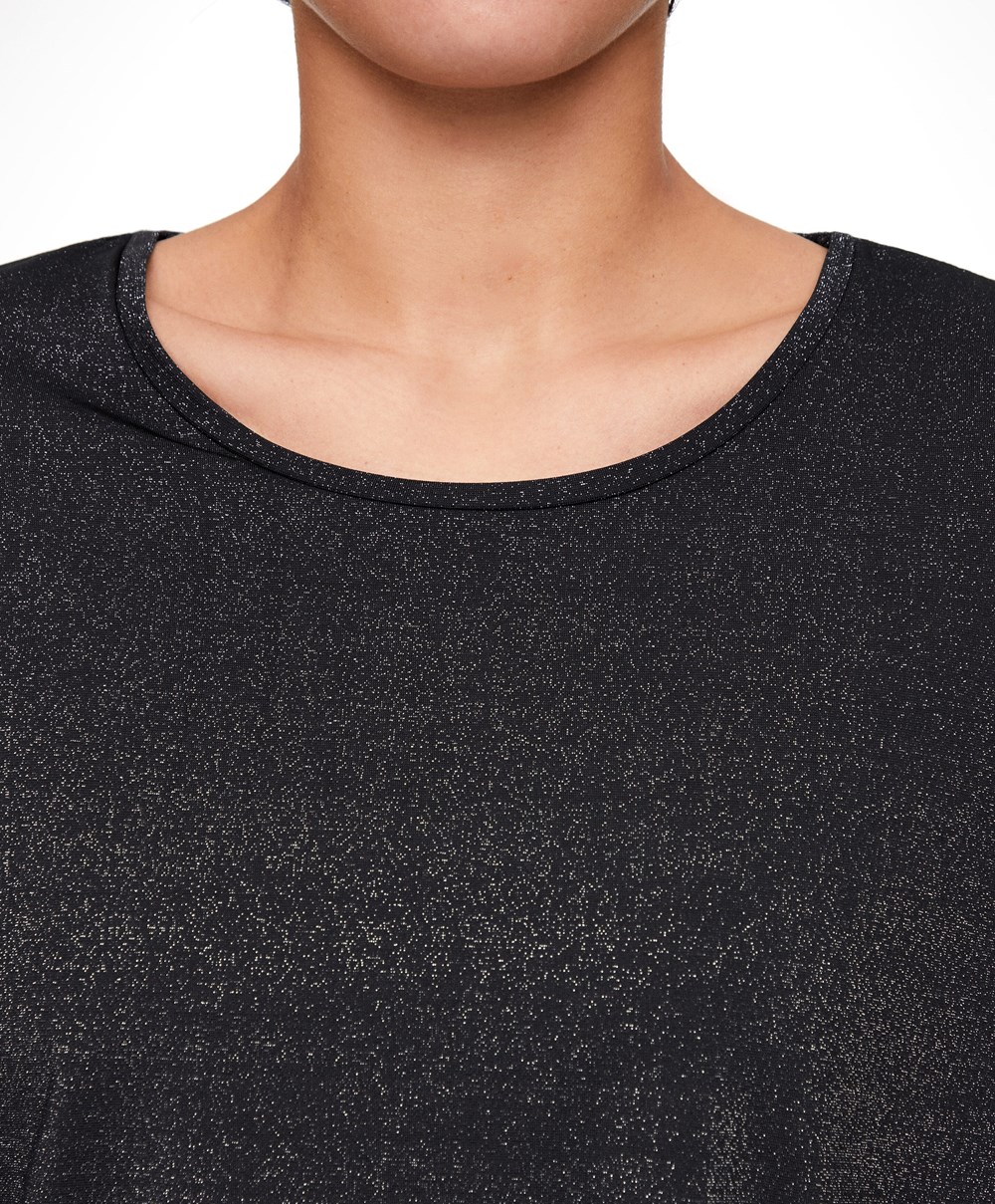 Oysho Metallic Thread κοντο-sleeved T-shirt μαυρα | UXATYJ-348