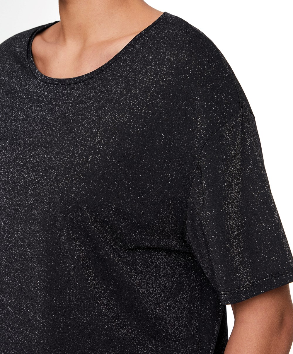 Oysho Metallic Thread κοντο-sleeved T-shirt μαυρα | UXATYJ-348