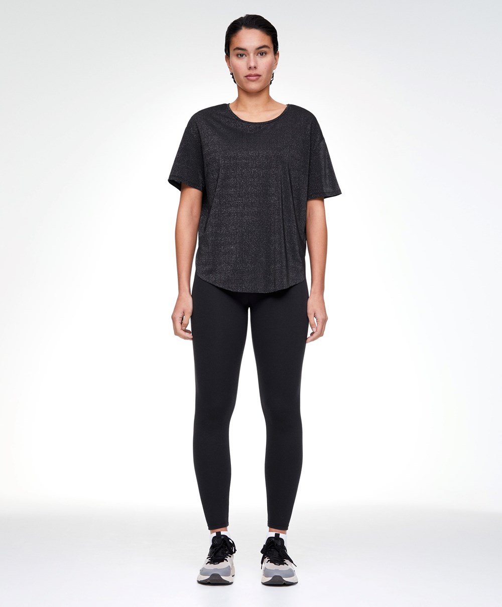 Oysho Metallic Thread κοντο-sleeved T-shirt μαυρα | UXATYJ-348