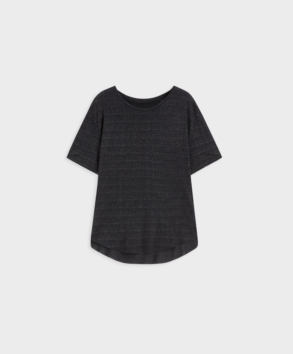 Oysho Metallic Thread κοντο-sleeved T-shirt μαυρα | UXATYJ-348