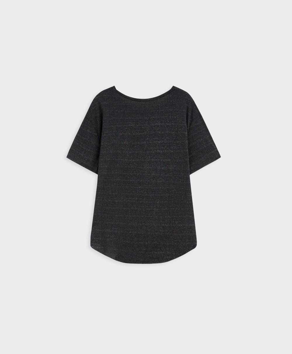 Oysho Metallic Thread κοντο-sleeved T-shirt μαυρα | UXATYJ-348