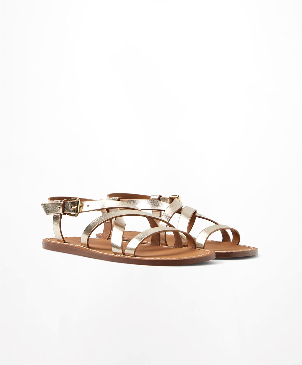 Oysho Metallic δερματινα Sandals χρυσο χρωμα | LWJXVK-896