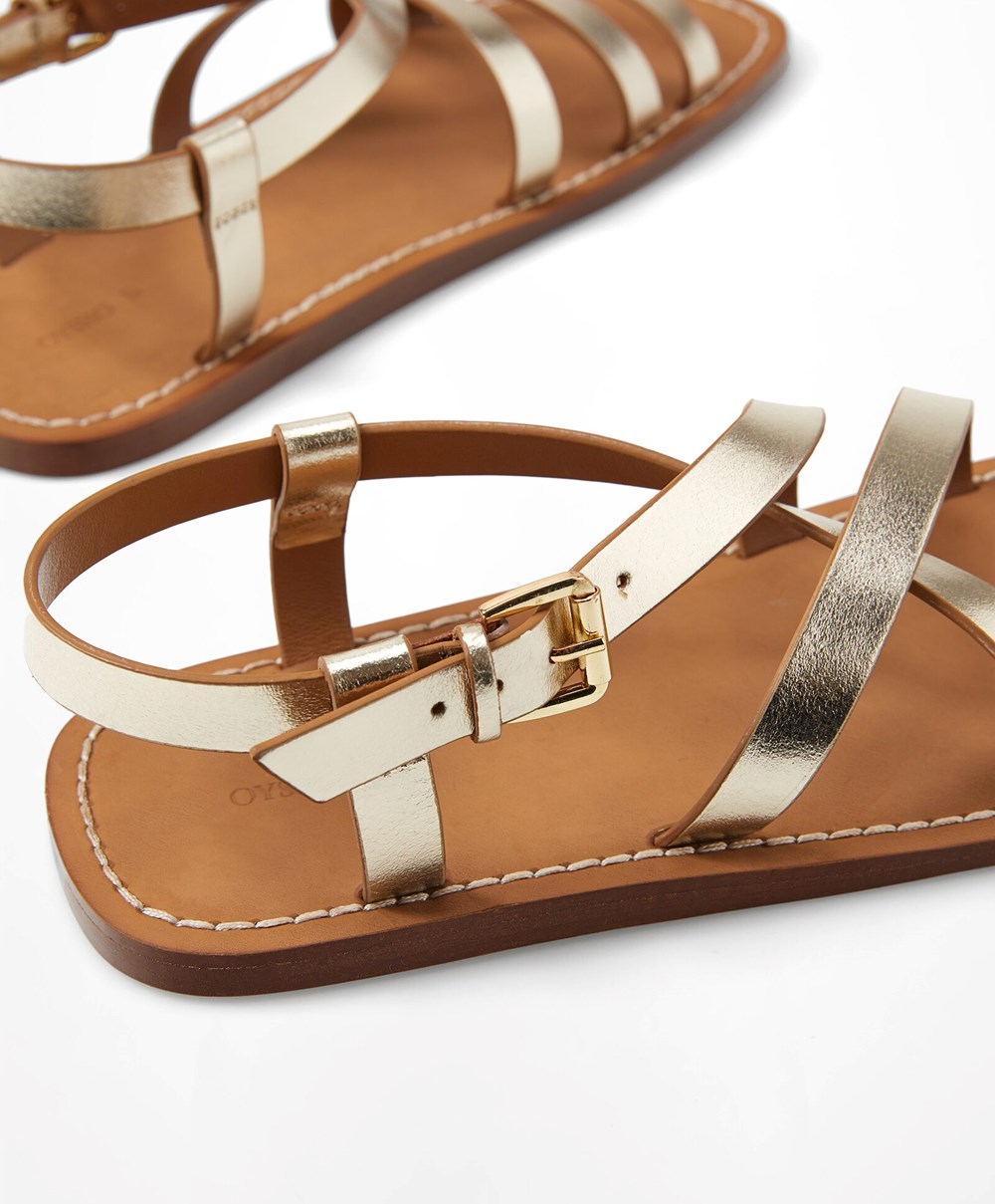 Oysho Metallic δερματινα Sandals χρυσο χρωμα | LWJXVK-896