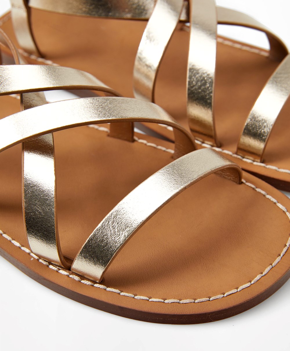 Oysho Metallic δερματινα Sandals χρυσο χρωμα | LWJXVK-896