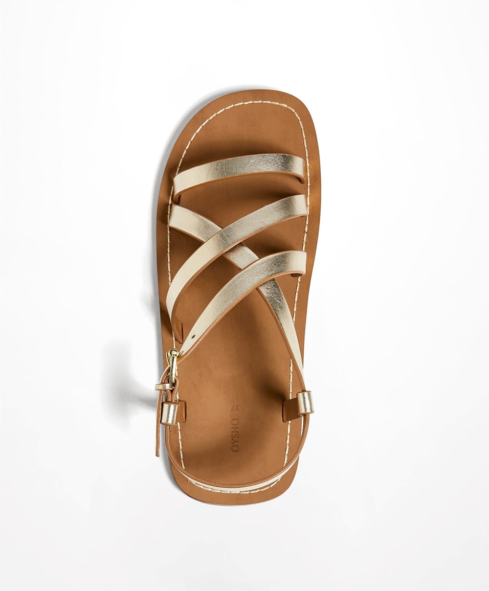 Oysho Metallic δερματινα Sandals χρυσο χρωμα | LWJXVK-896