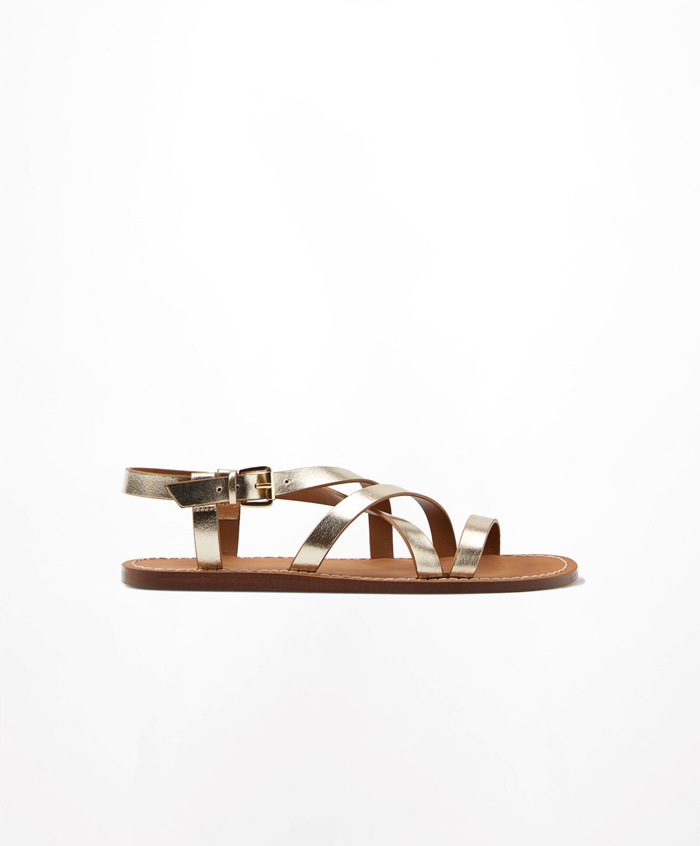 Oysho Metallic δερματινα Sandals χρυσο χρωμα | LWJXVK-896