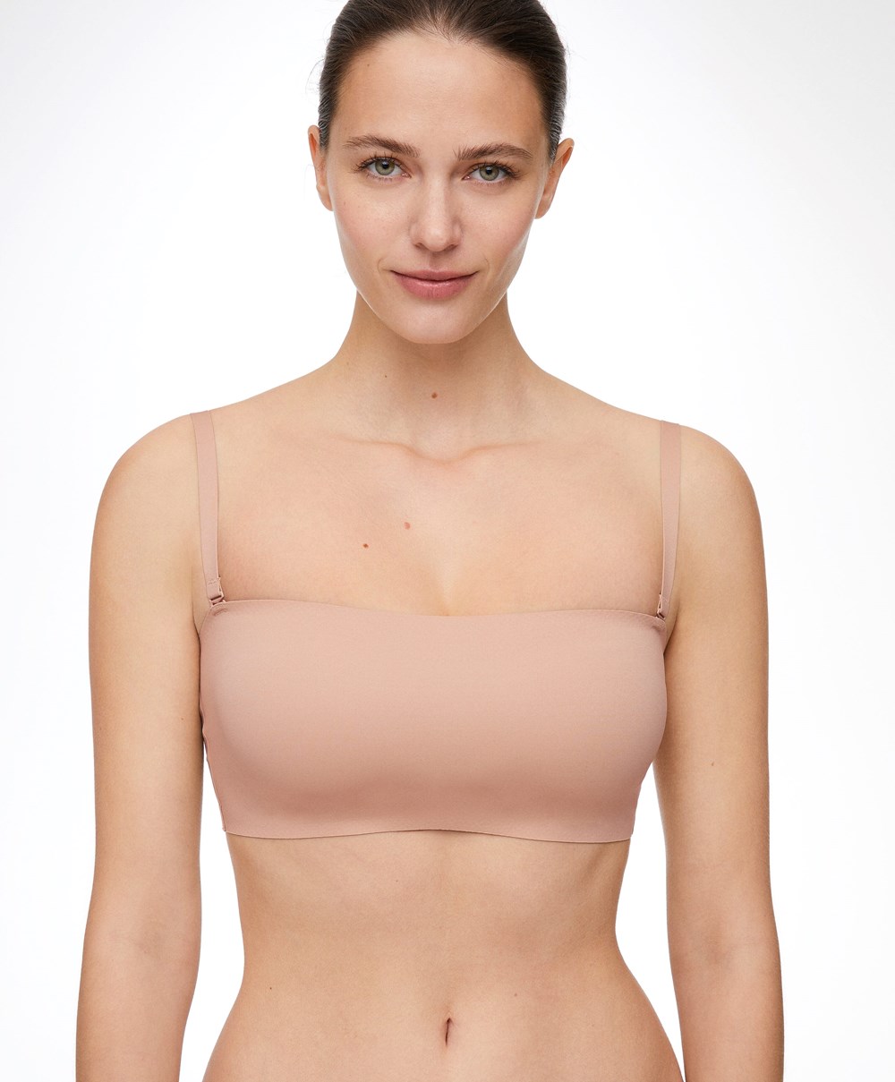 Oysho Microfibre Invisible Bandeau Bra With Removable Straps Μπεζ | JIGHZV-970