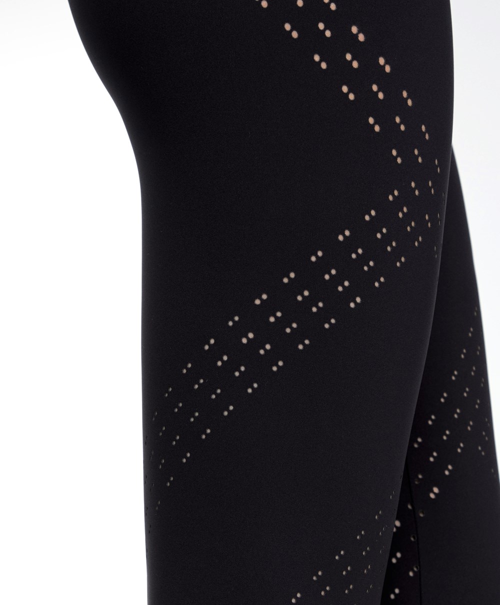 Oysho Microperforated 65cm Compressive Leggings μαυρα | WIOLAX-326