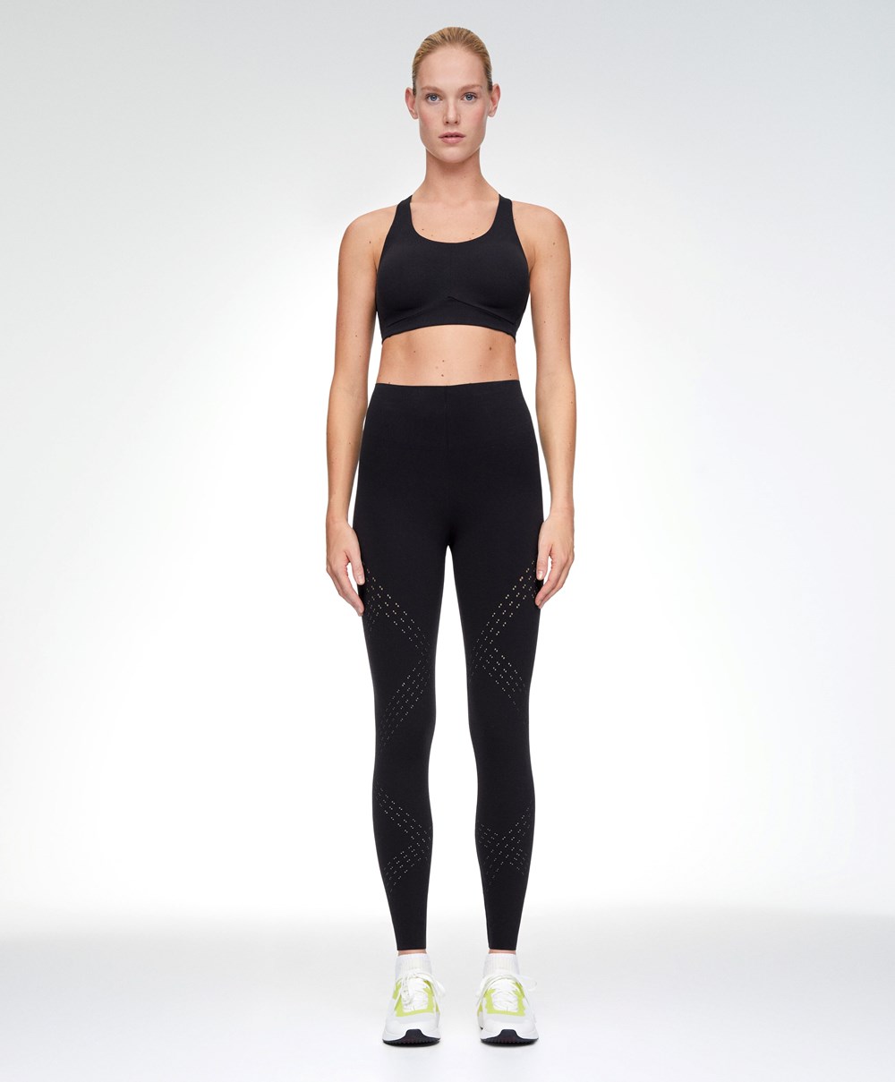 Oysho Microperforated 65cm Compressive Leggings μαυρα | WIOLAX-326