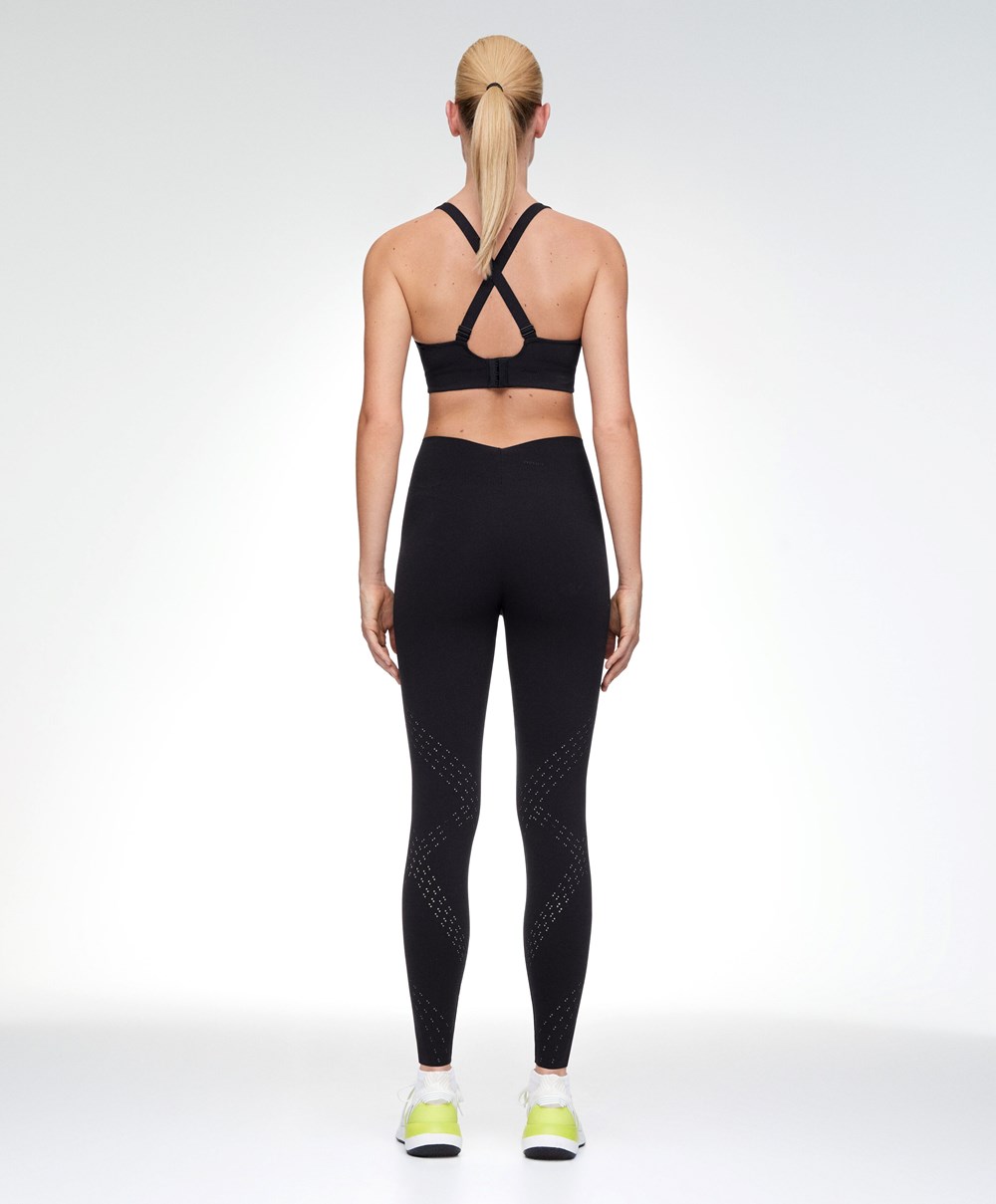 Oysho Microperforated 65cm Compressive Leggings μαυρα | WIOLAX-326