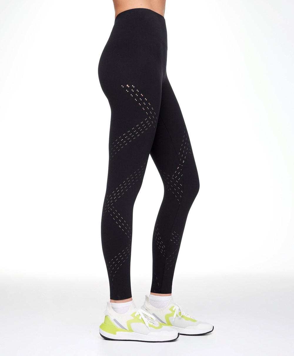 Oysho Microperforated 65cm Compressive Leggings μαυρα | WIOLAX-326