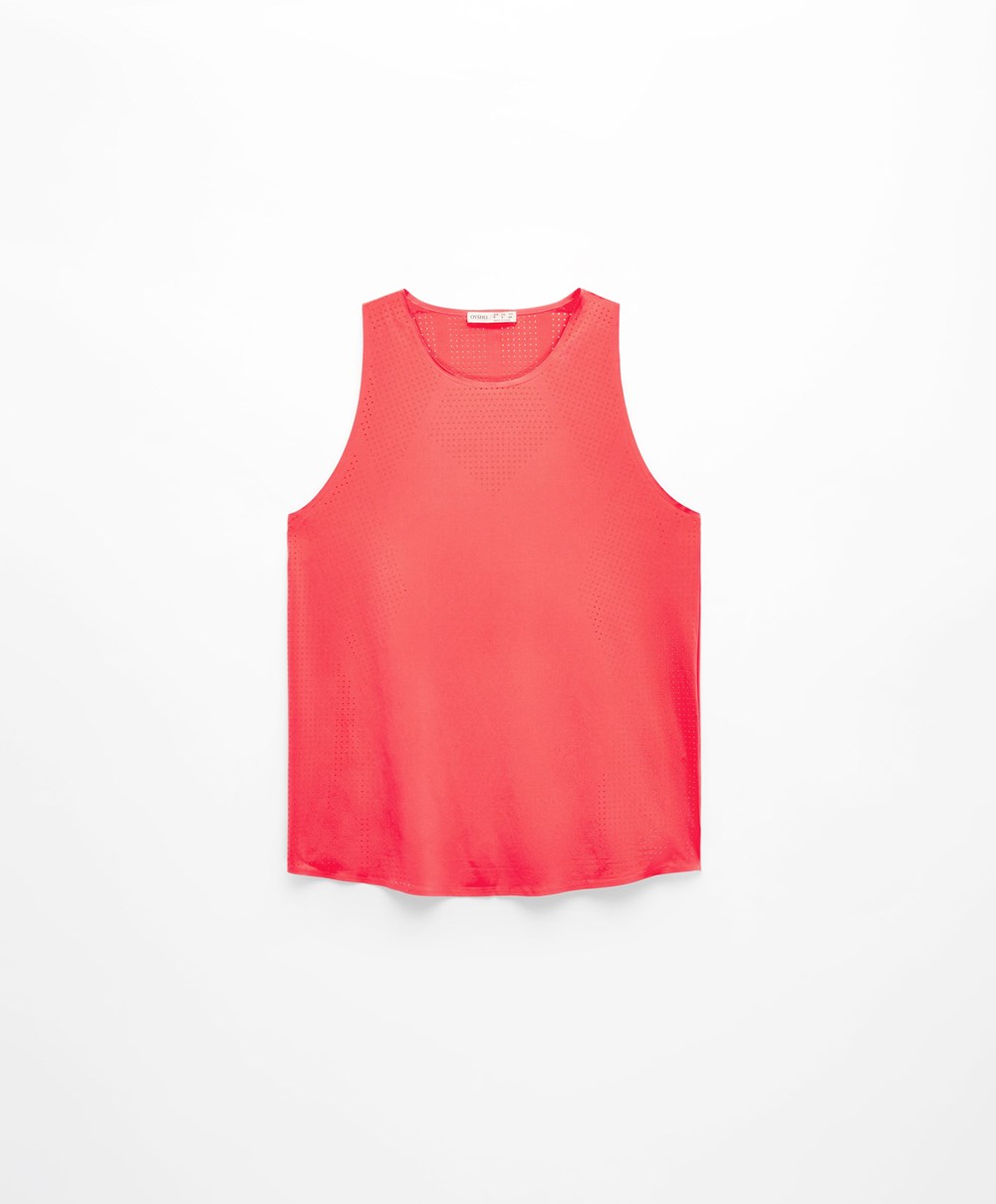 Oysho Microperforated Technical αμανικα T-shirt ροζ | DUCKBI-053