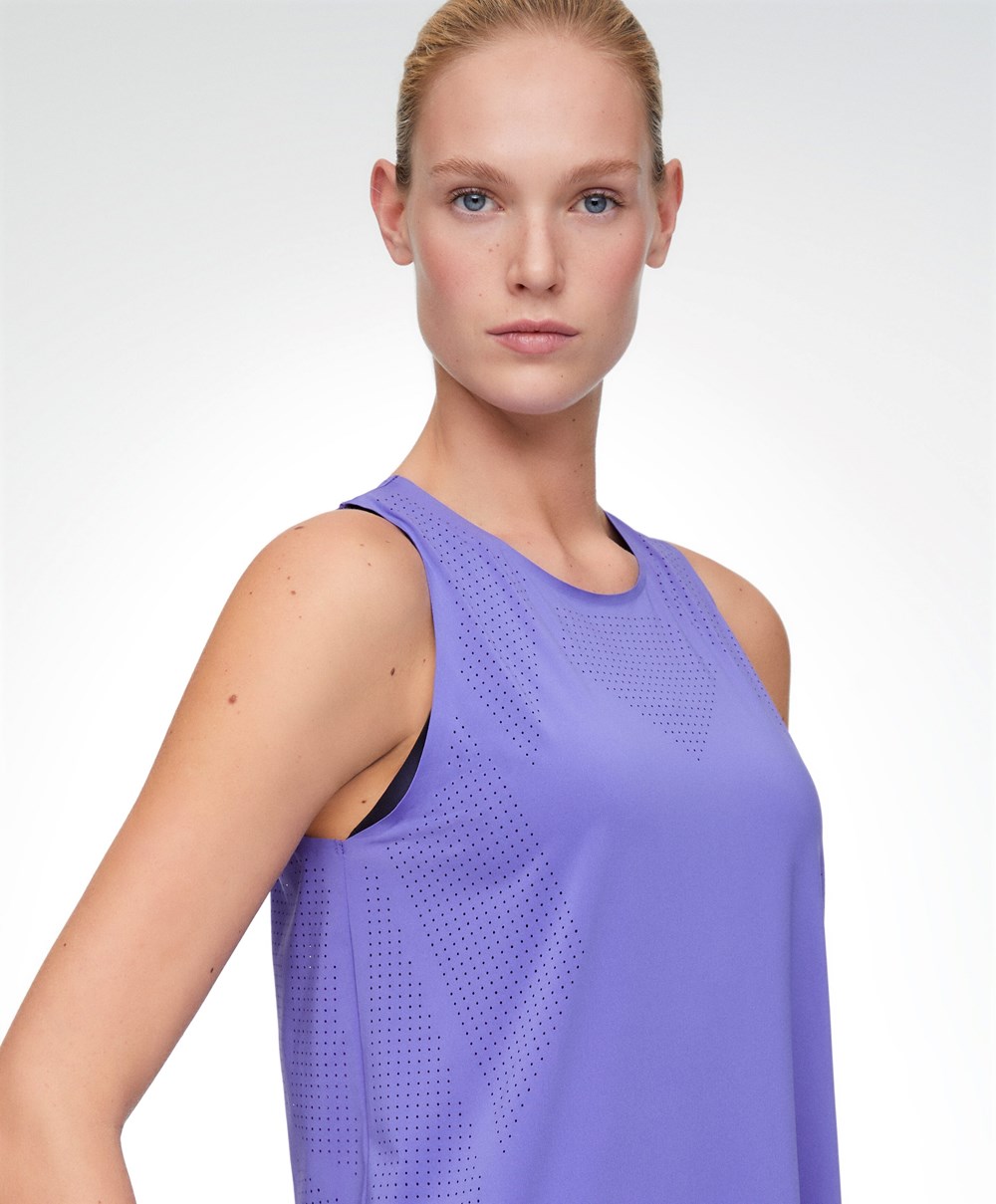 Oysho Microperforated Technical αμανικα T-shirt Violet | LJASMF-612