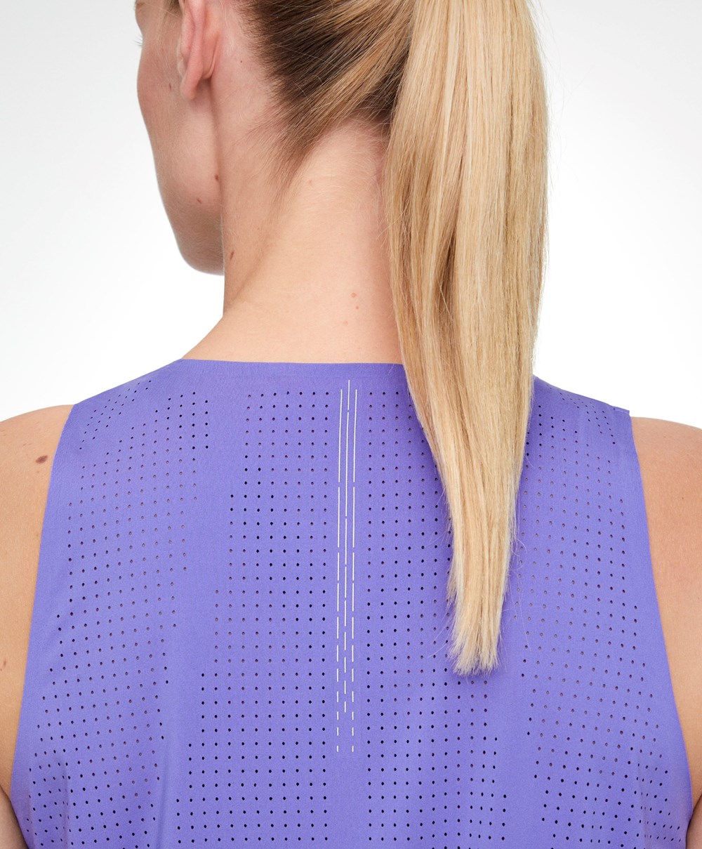 Oysho Microperforated Technical αμανικα T-shirt Violet | LJASMF-612