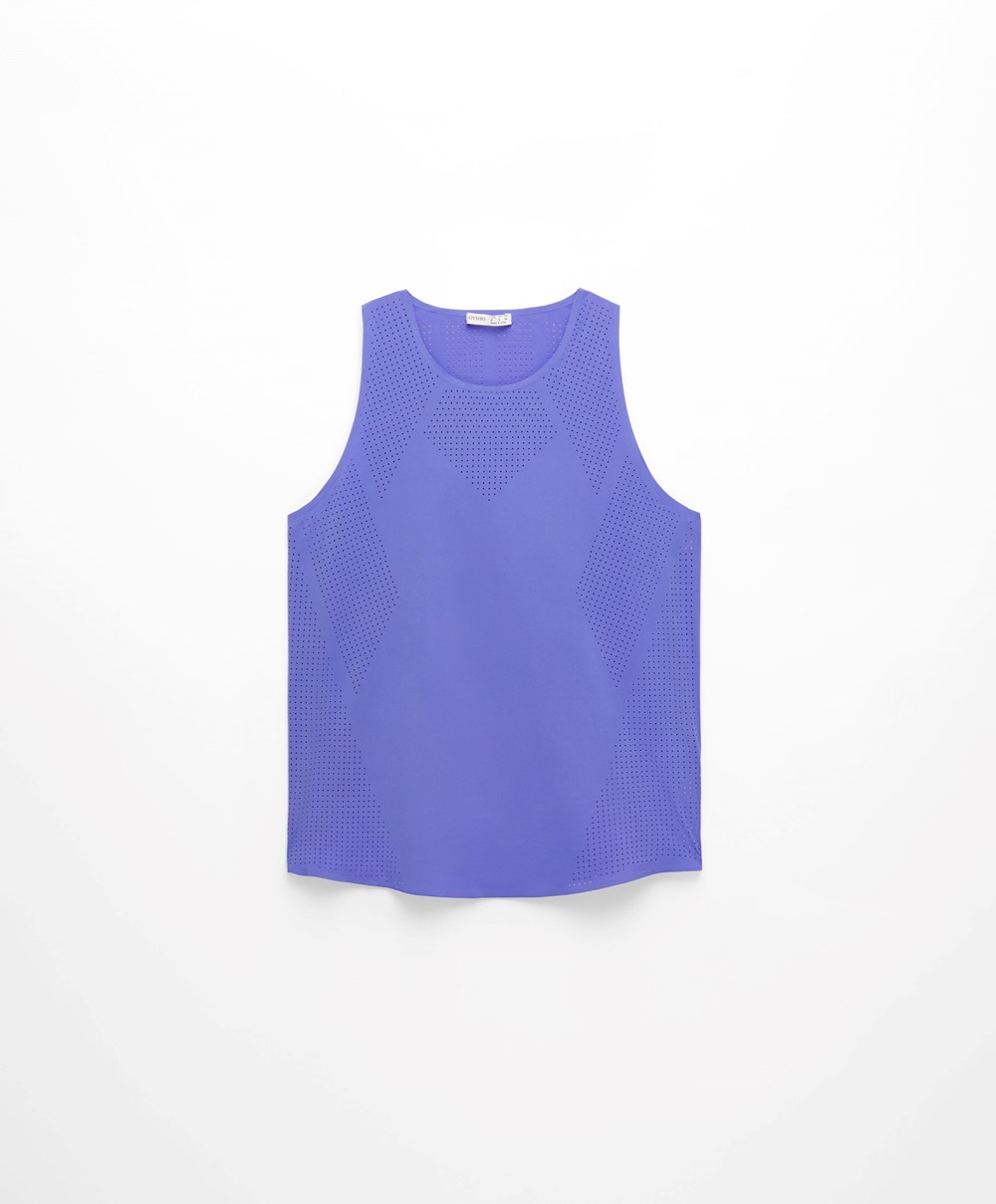 Oysho Microperforated Technical αμανικα T-shirt Violet | LJASMF-612