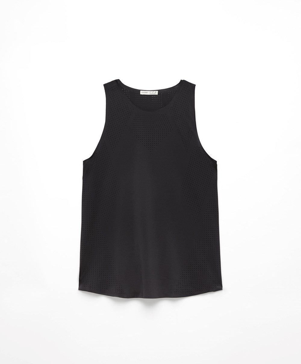 Oysho Microperforated Technical αμανικα T-shirt μαυρα | QVLDZR-920