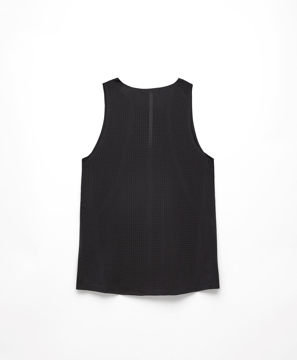 Oysho Microperforated Technical αμανικα T-shirt μαυρα | QVLDZR-920