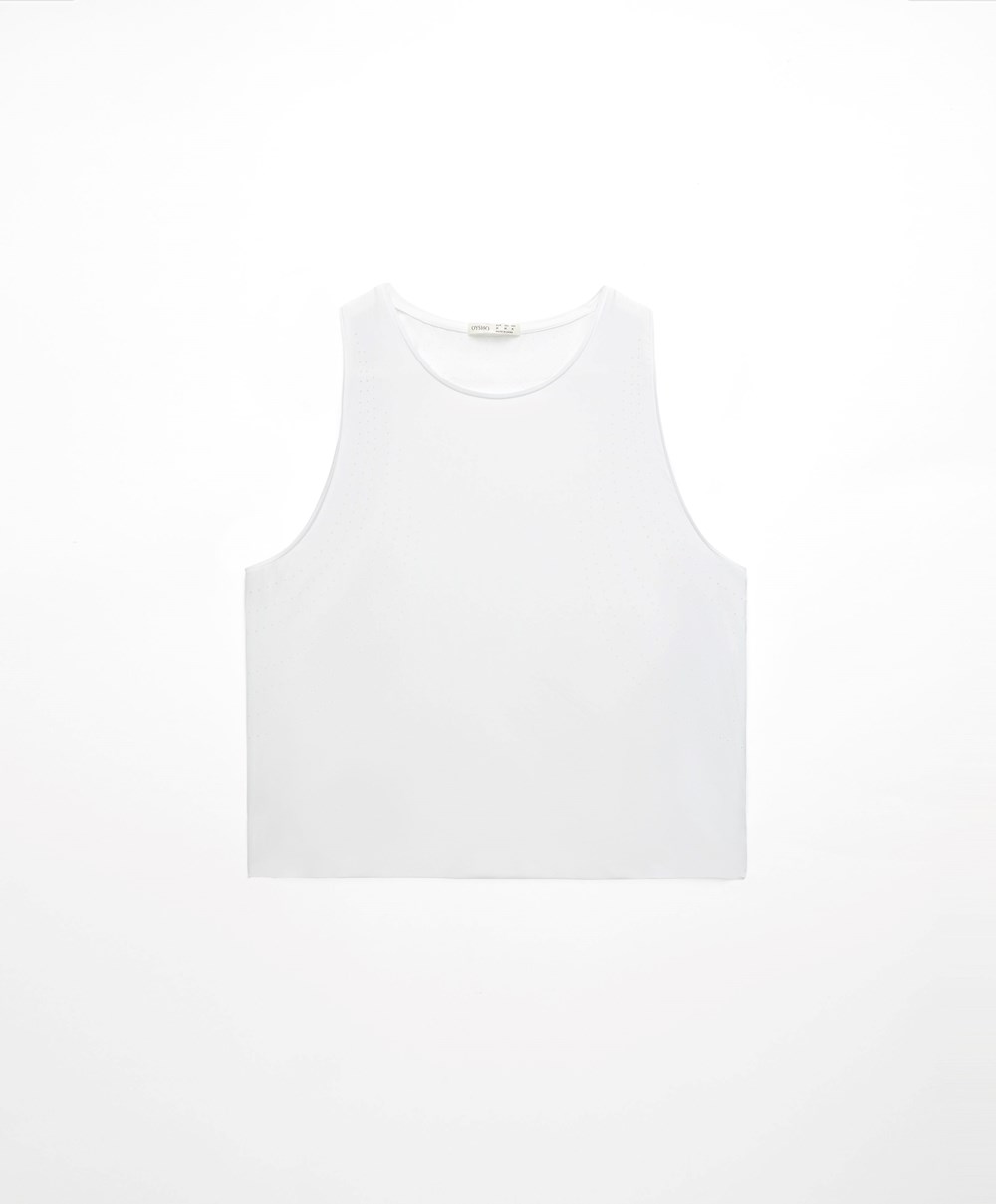 Oysho Microperforated Technical αμανικα T-shirt ασπρα | XTJYCA-079