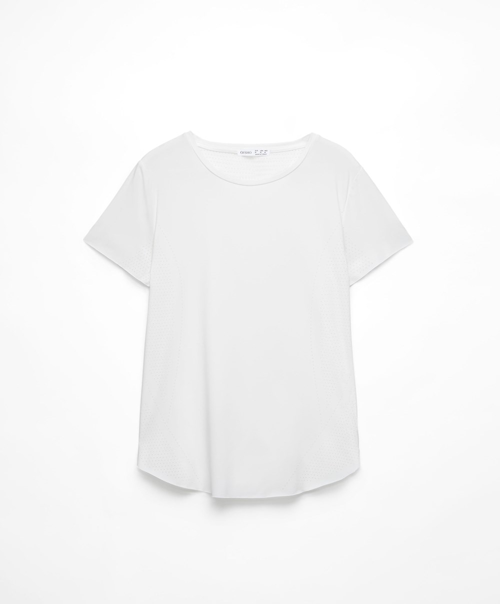 Oysho Microperforated κοντο-sleeved Technical T-shirt ασπρα | EOKVIH-750