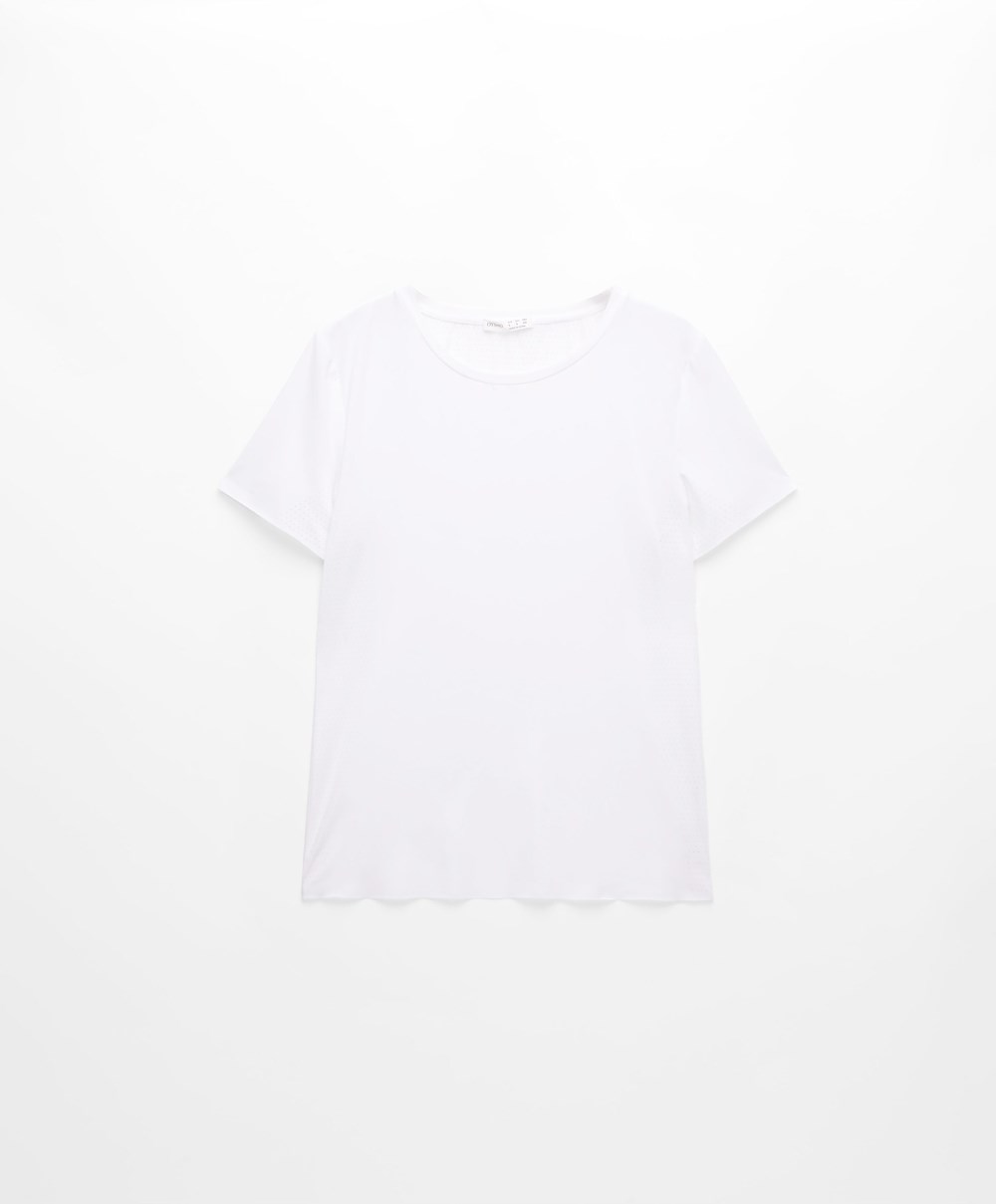 Oysho Microperforated κοντο-sleeved Technical T-shirt ασπρα | GYNDMT-216