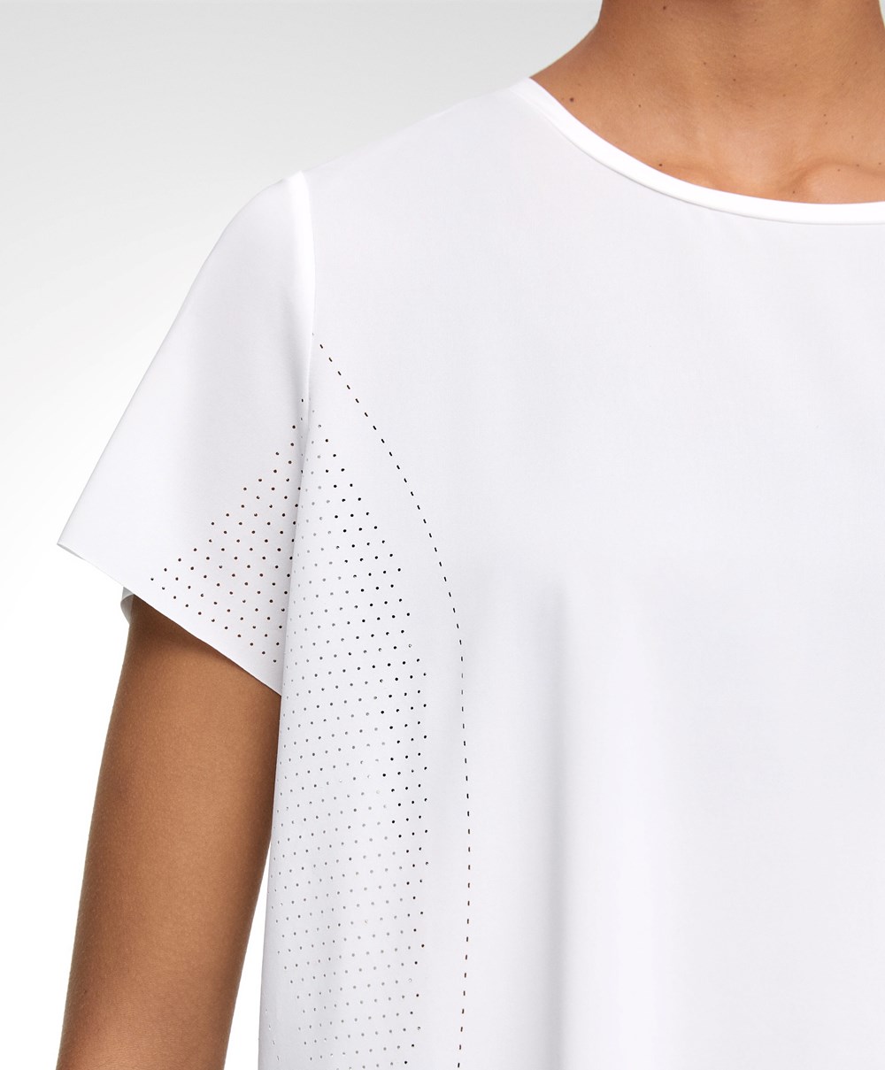 Oysho Microperforated κοντο-sleeved Technical T-shirt ασπρα | OHZPDT-729