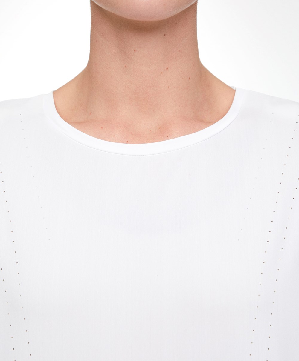 Oysho Microperforated κοντο-sleeved Technical T-shirt ασπρα | RUDAVM-680