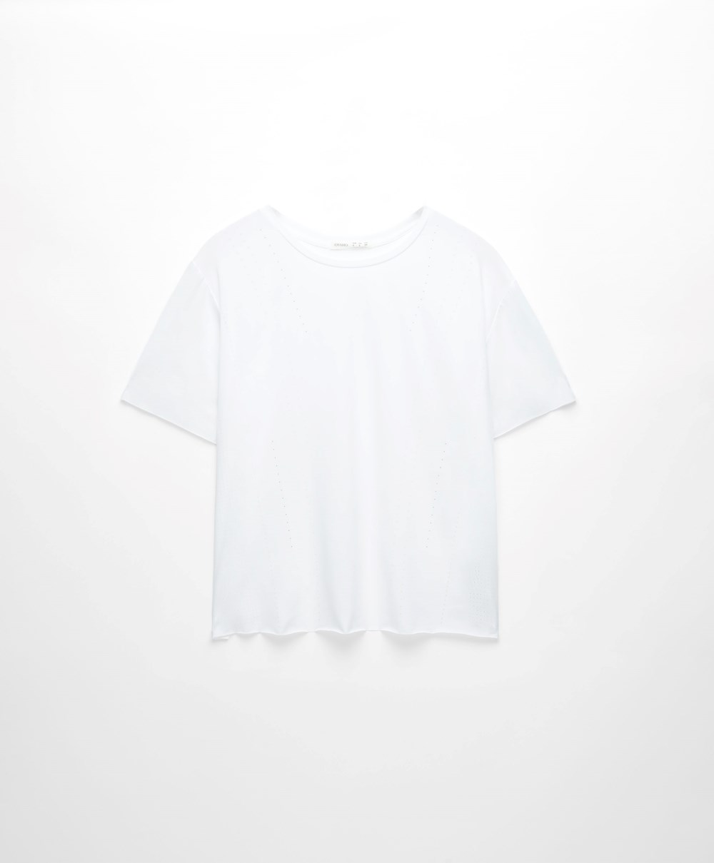 Oysho Microperforated κοντο-sleeved Technical T-shirt ασπρα | RUDAVM-680